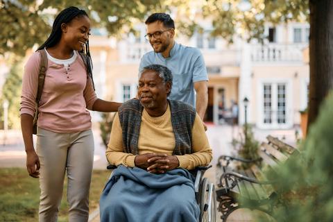 Family caregivers help an older relative.